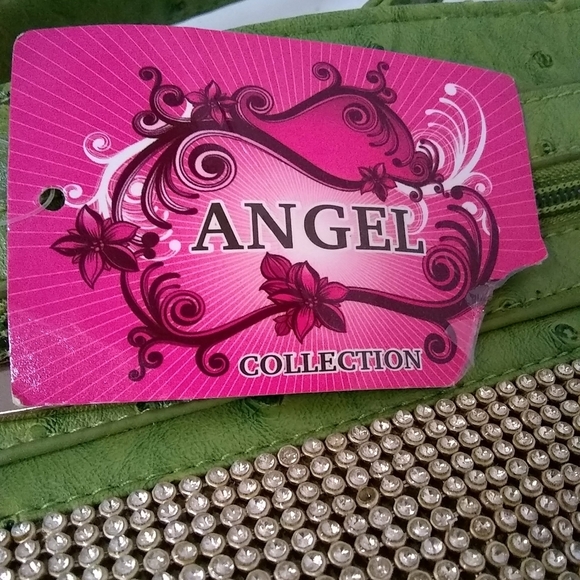 Angel Purse Hipster Shoulderbag Lime Green Rhinestones Crossbody Tassels - Picture 9 of 9